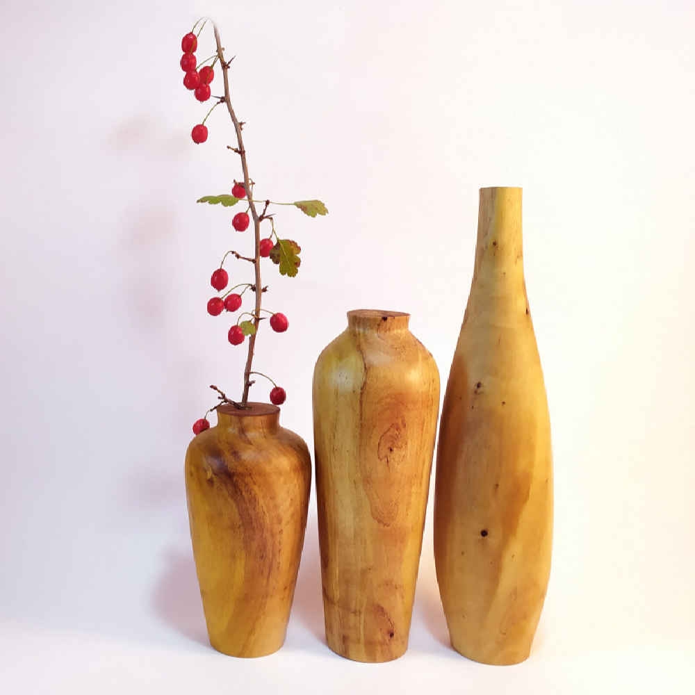 3件套手工装饰木质花瓶 – 天然实木 Fatah(法塔赫)