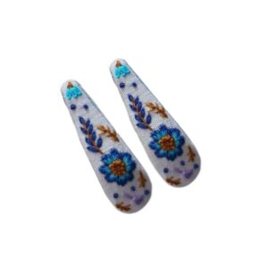 卡子发夹套装 水滴形 蓝色花朵图案