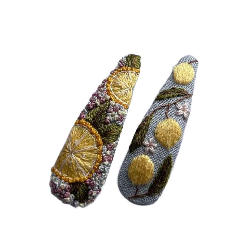 Main image of 卡子发夹套装 手工刺绣柠檬图案