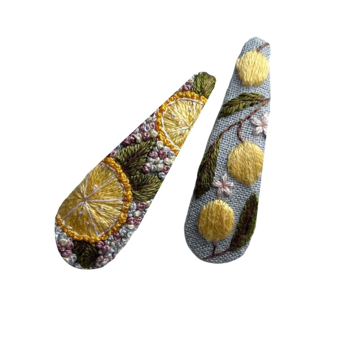 卡子发夹套装 手工刺绣柠檬图案