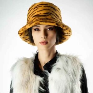 女士毛绒仿皮草渔夫帽 – 老虎纹款