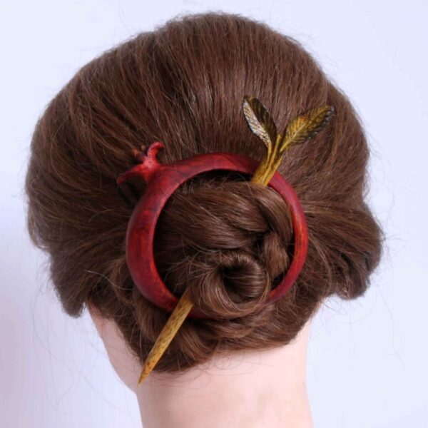 木质发簪 手工雕刻石榴图案