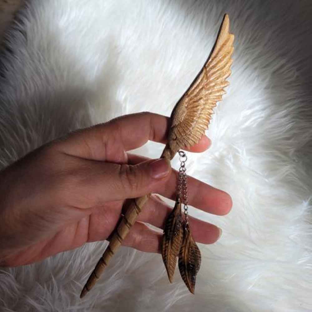 木质发簪 手工制作天使翅膀造型 大号