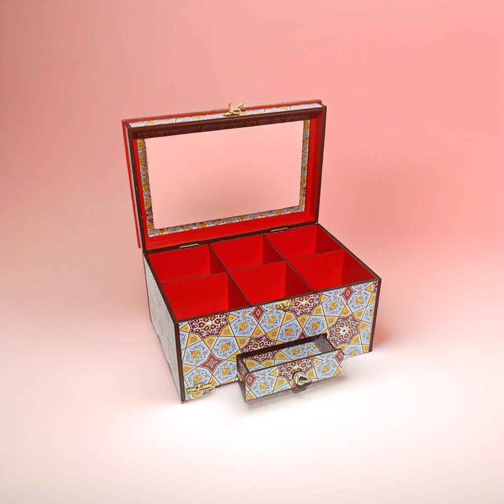 双层木质手表盒 – 6格设计，波斯艺术风格灵感