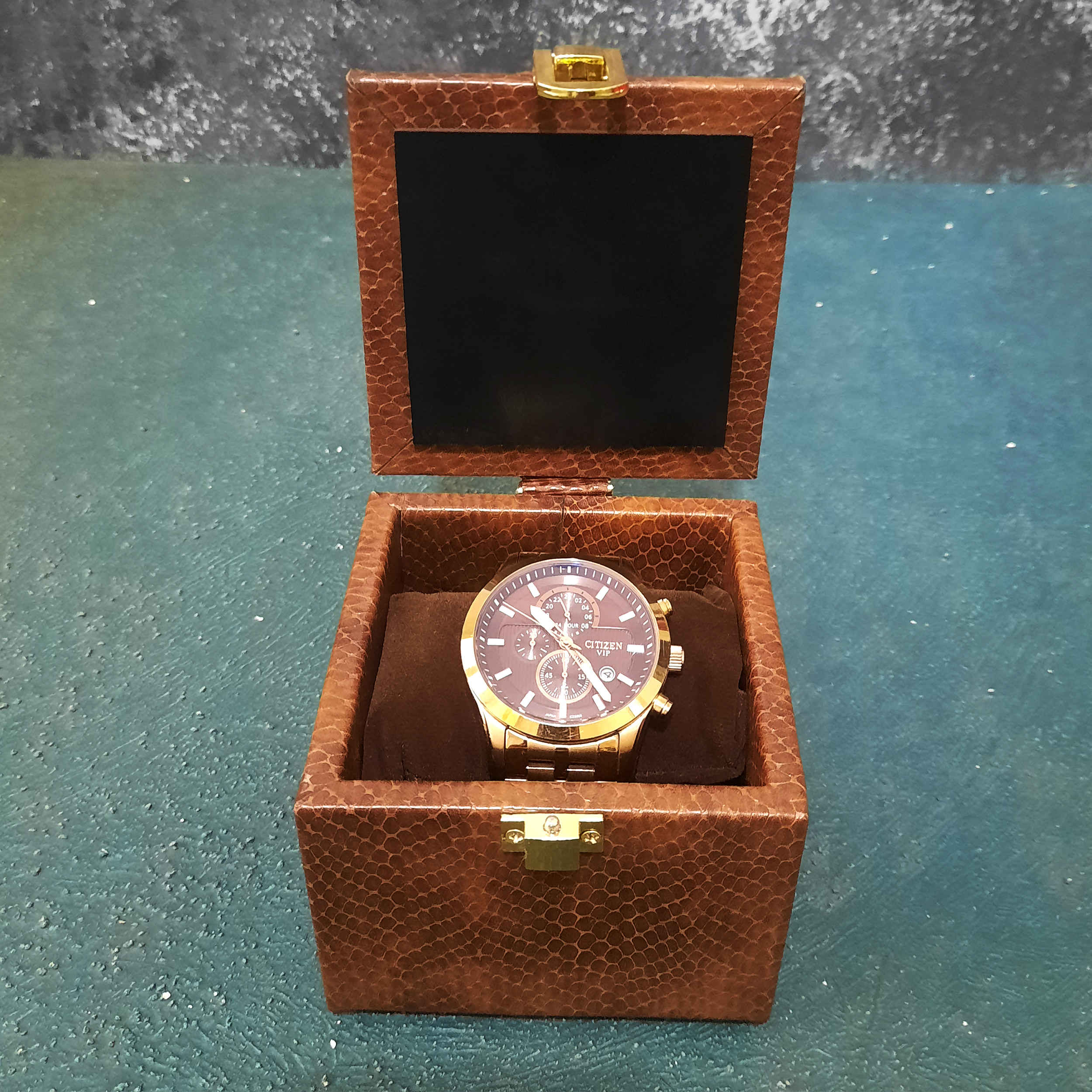 木质手表盒 – 合成皮革盖，单槽