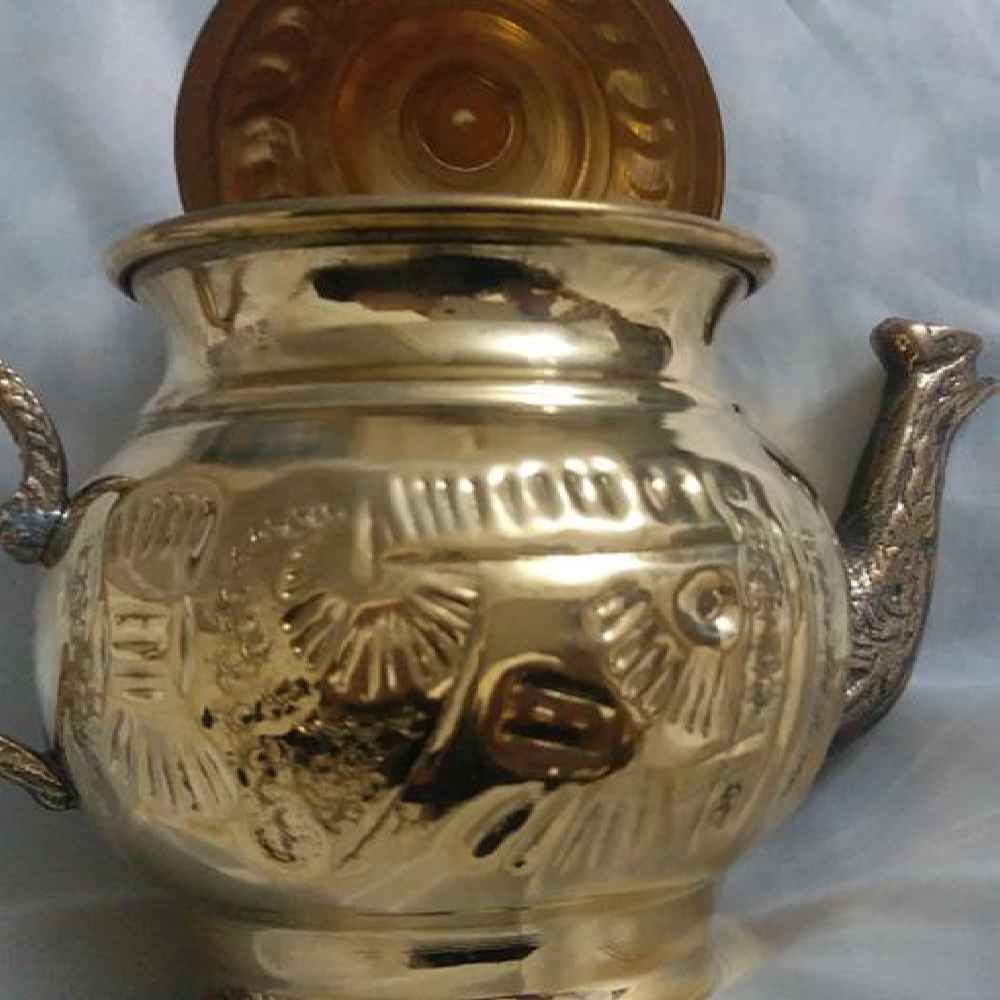 波斯黄铜茶壶 手工制作优雅图案 Art