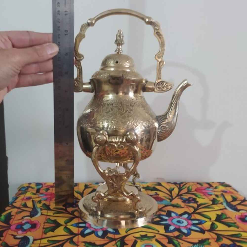 黄铜茶壶 & 保温器 手工雕刻优雅图案 Golden