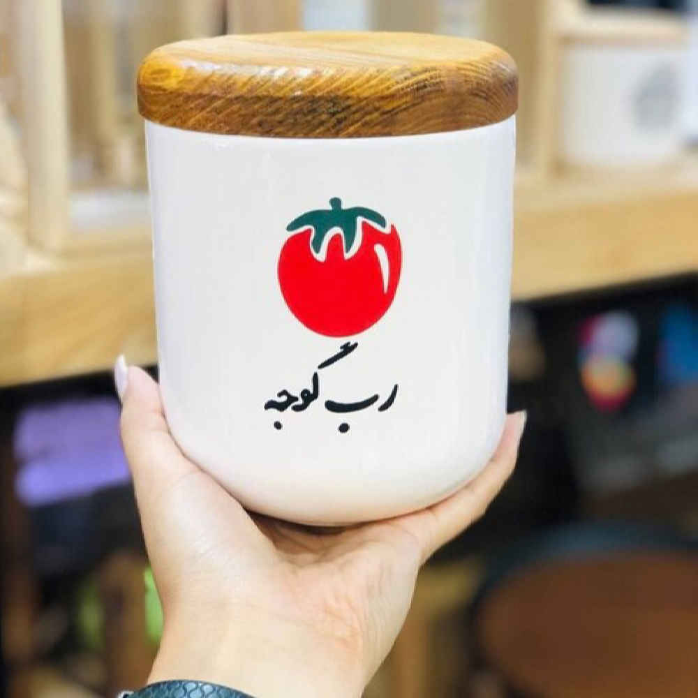Main image of 陶瓷储物罐——番茄酱收纳，带木盖
