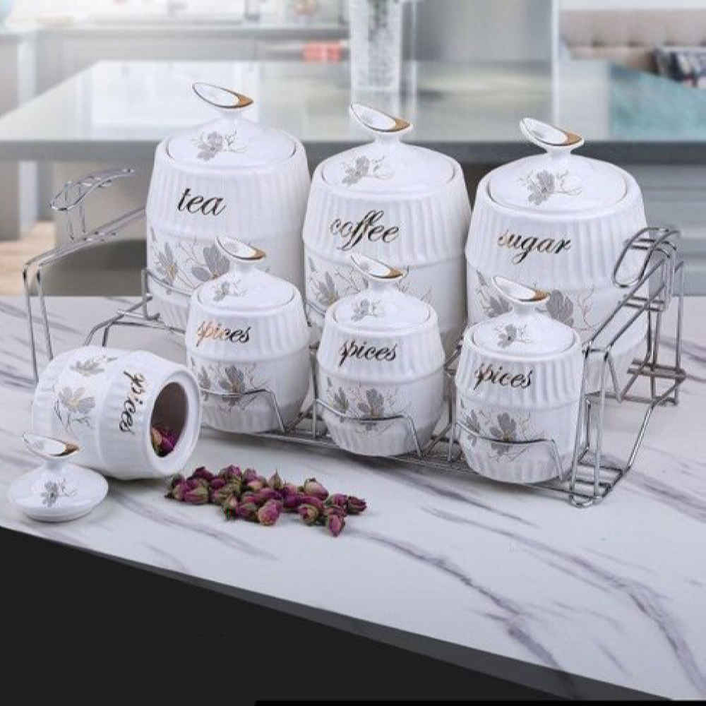 Main image of 陶瓷收纳罐 – 雕花设计 Rahyab款，适合咖啡、茶等储存