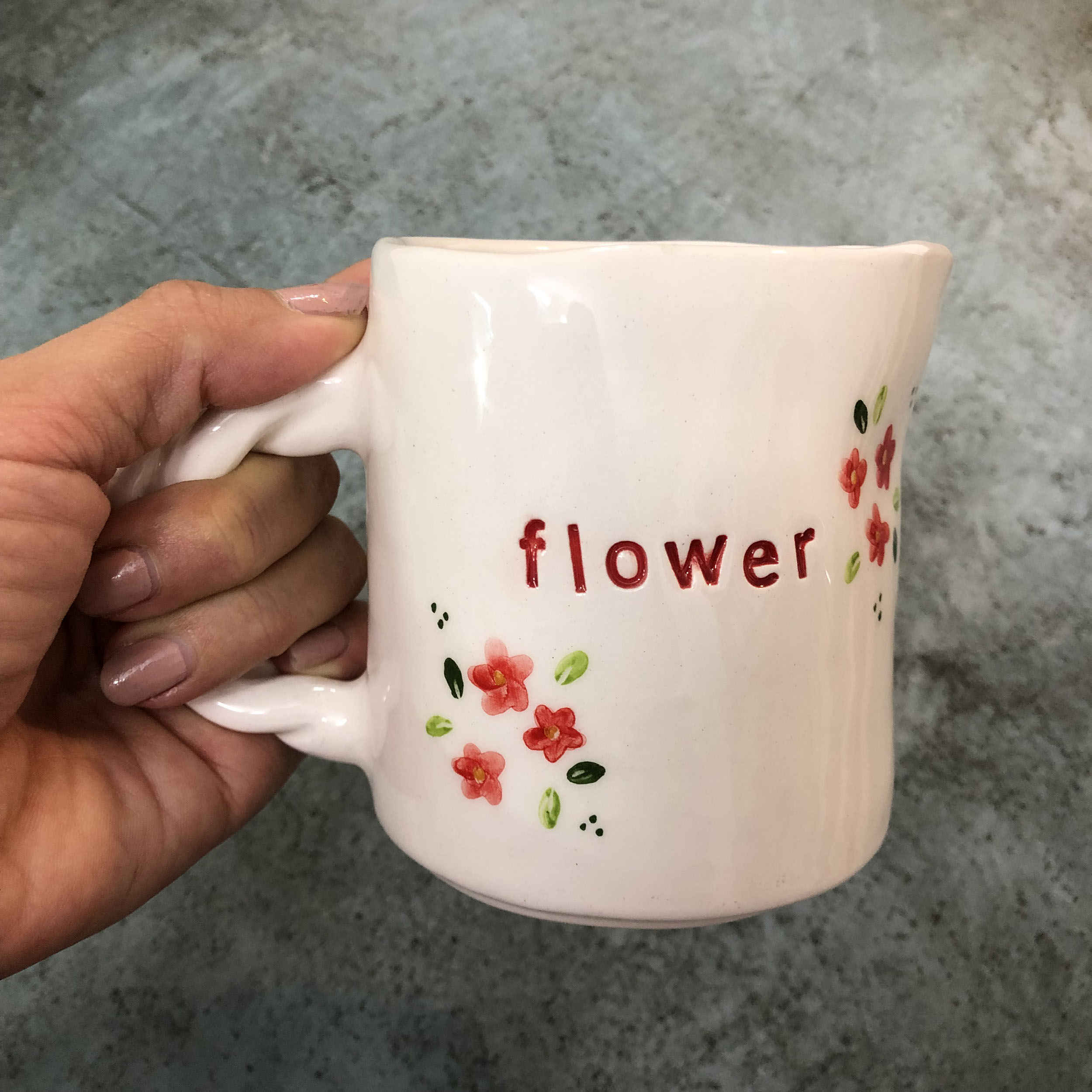 手工陶器水罐——花卉图案，迷你款