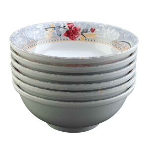 密胺餐具碗套装，可洗碗机安全 – 花卉设计（6 件套）