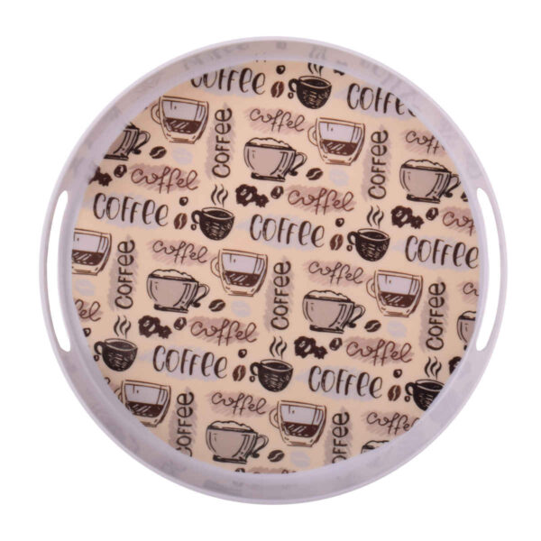 三聚氰胺圆形餐盘 带手柄 Coffee款