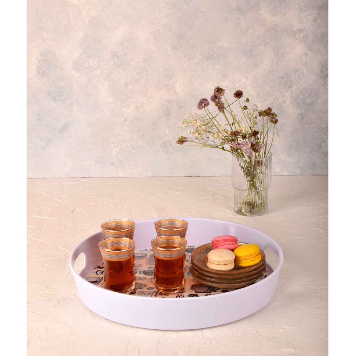 三聚氰胺圆形餐盘 带手柄 Coffee款