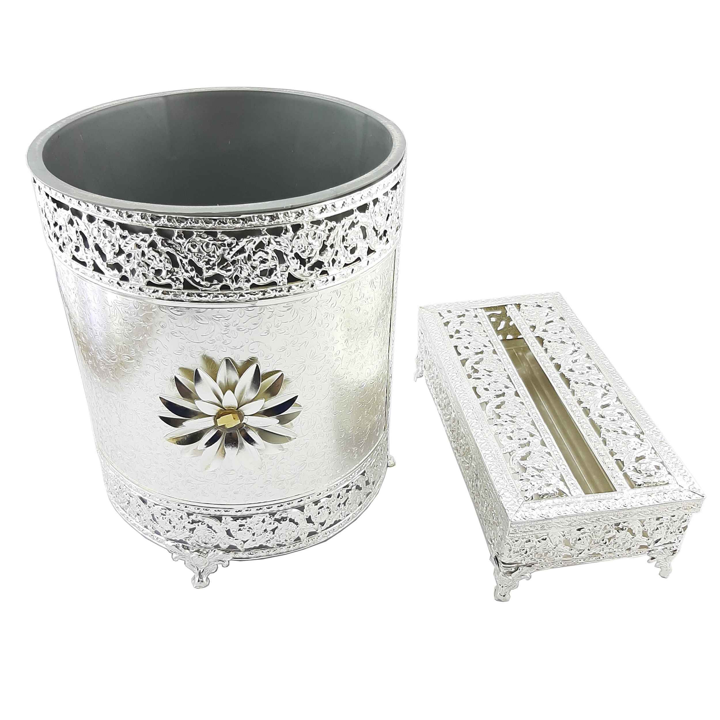 金属垃圾桶 & 纸巾盒套装 – 三色奢华款