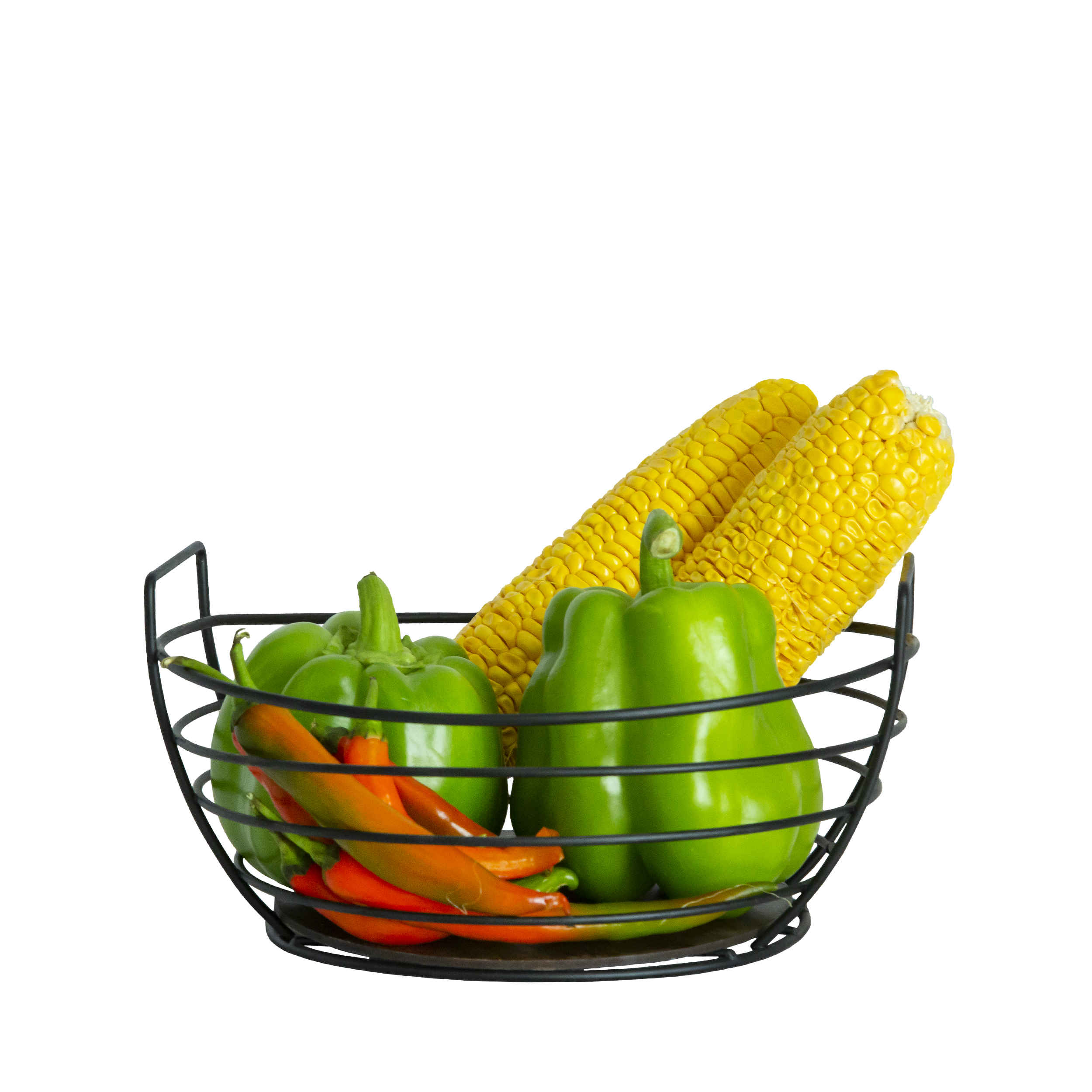 椭圆形木底金属线水果篮