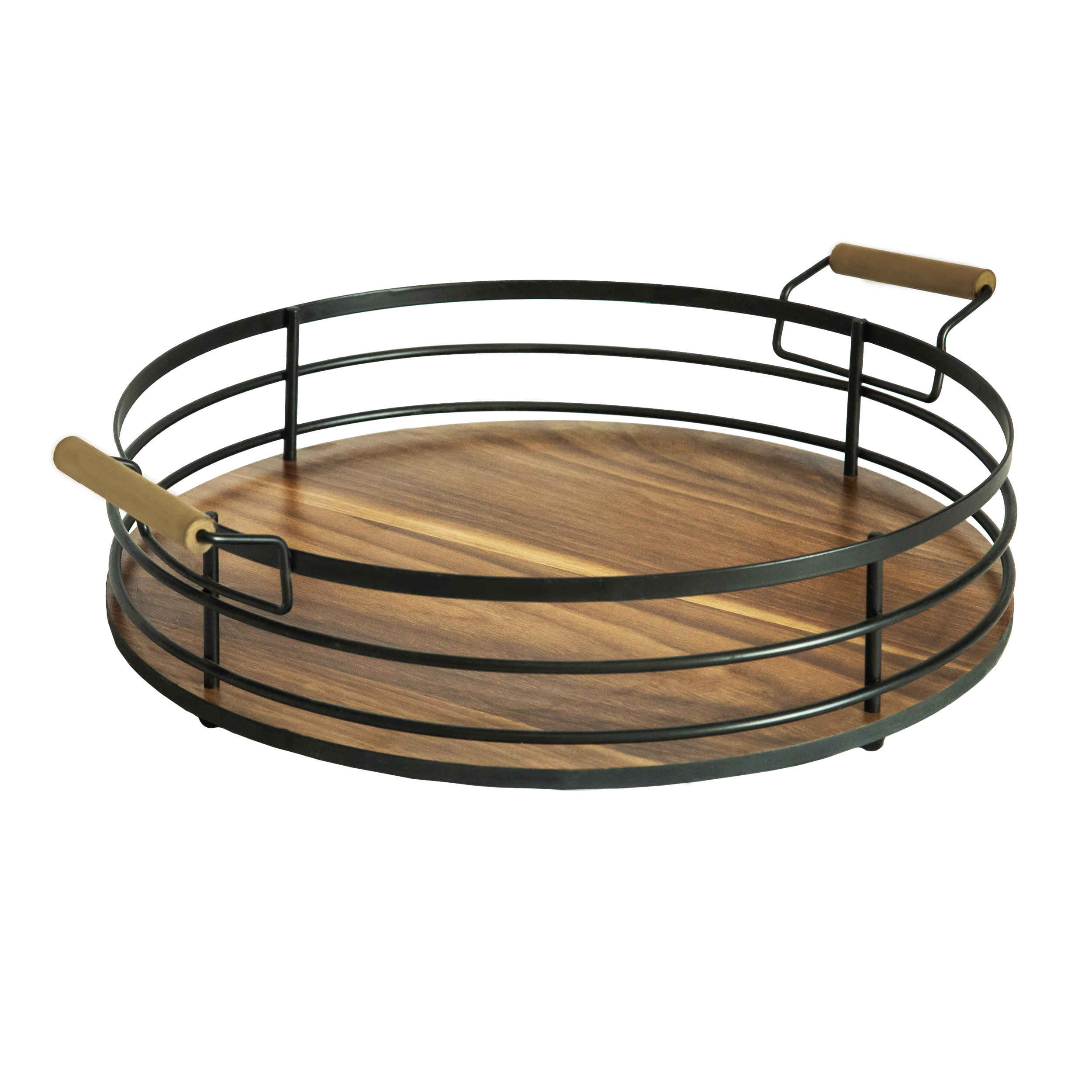 Main image of 圆形木手柄金属线水果篮