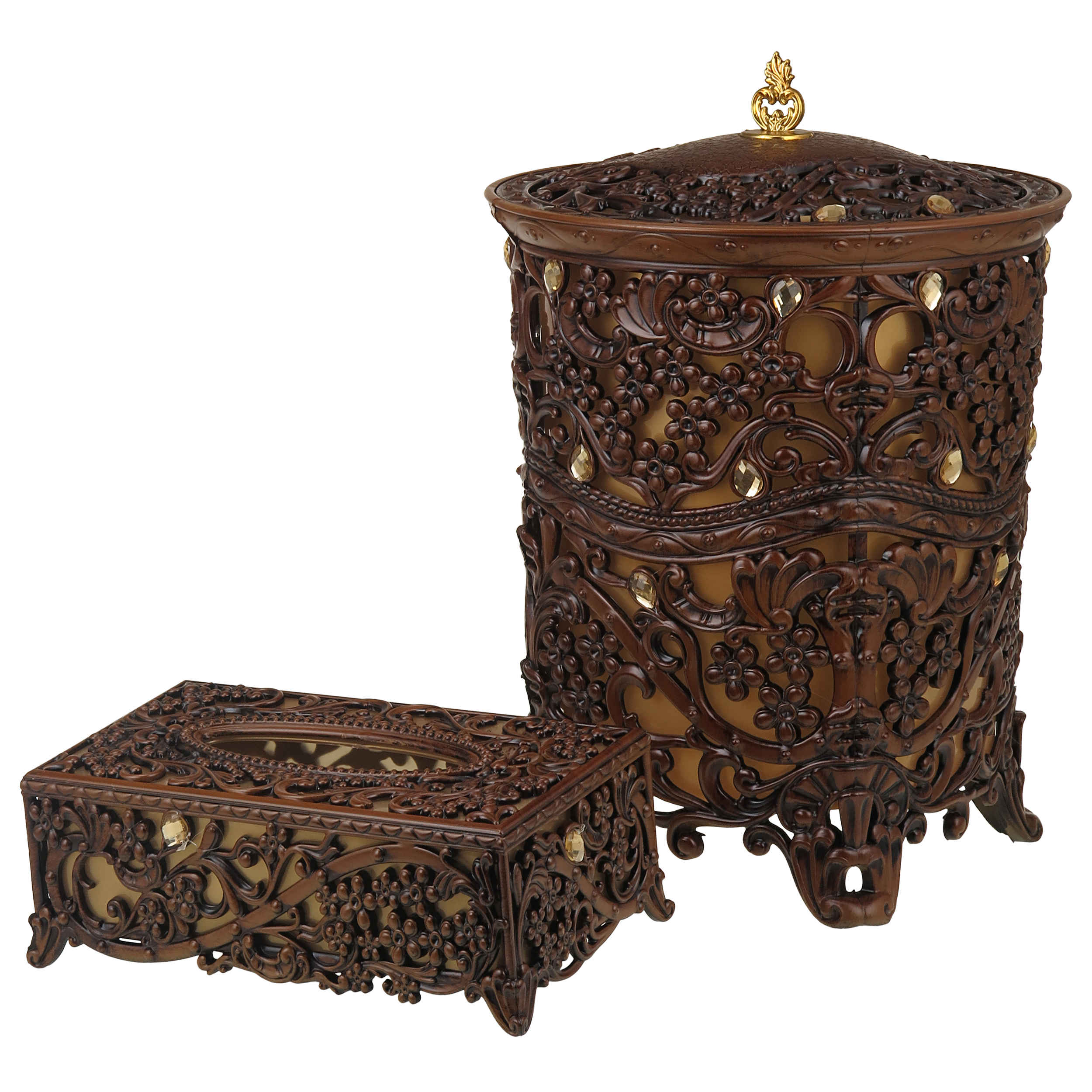 Main image of 塑料垃圾桶 & 纸巾盒套装 – 时尚花卉设计