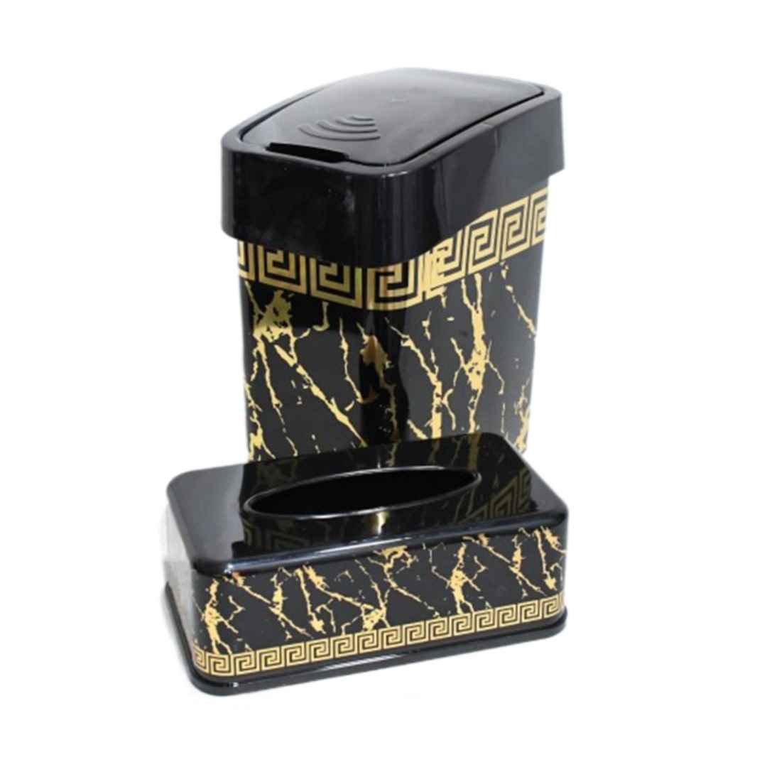 Main image of 塑料垃圾桶 & 纸巾盒套装 – 大理石纹设计