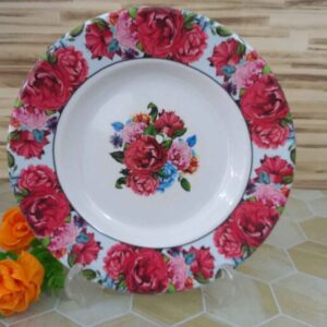 白色美耐皿餐盘套装 – 可微波炉加热，玫瑰花图案