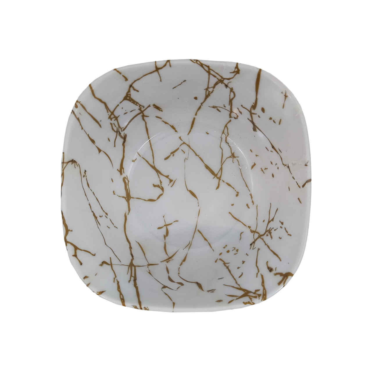 白色密胺餐具碗套装，方形 – 大理石设计（6 件套）