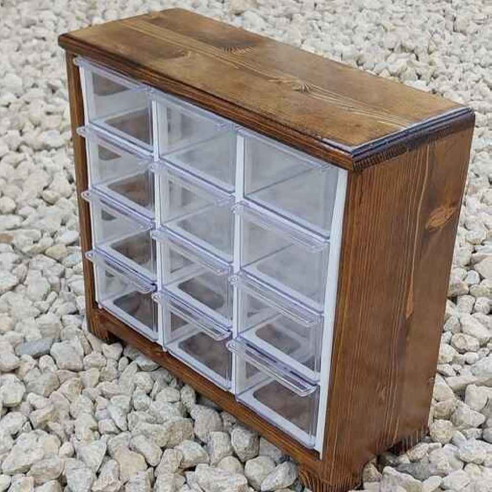 精美木制收纳盒——12格塑料抽屉,时尚收纳方案