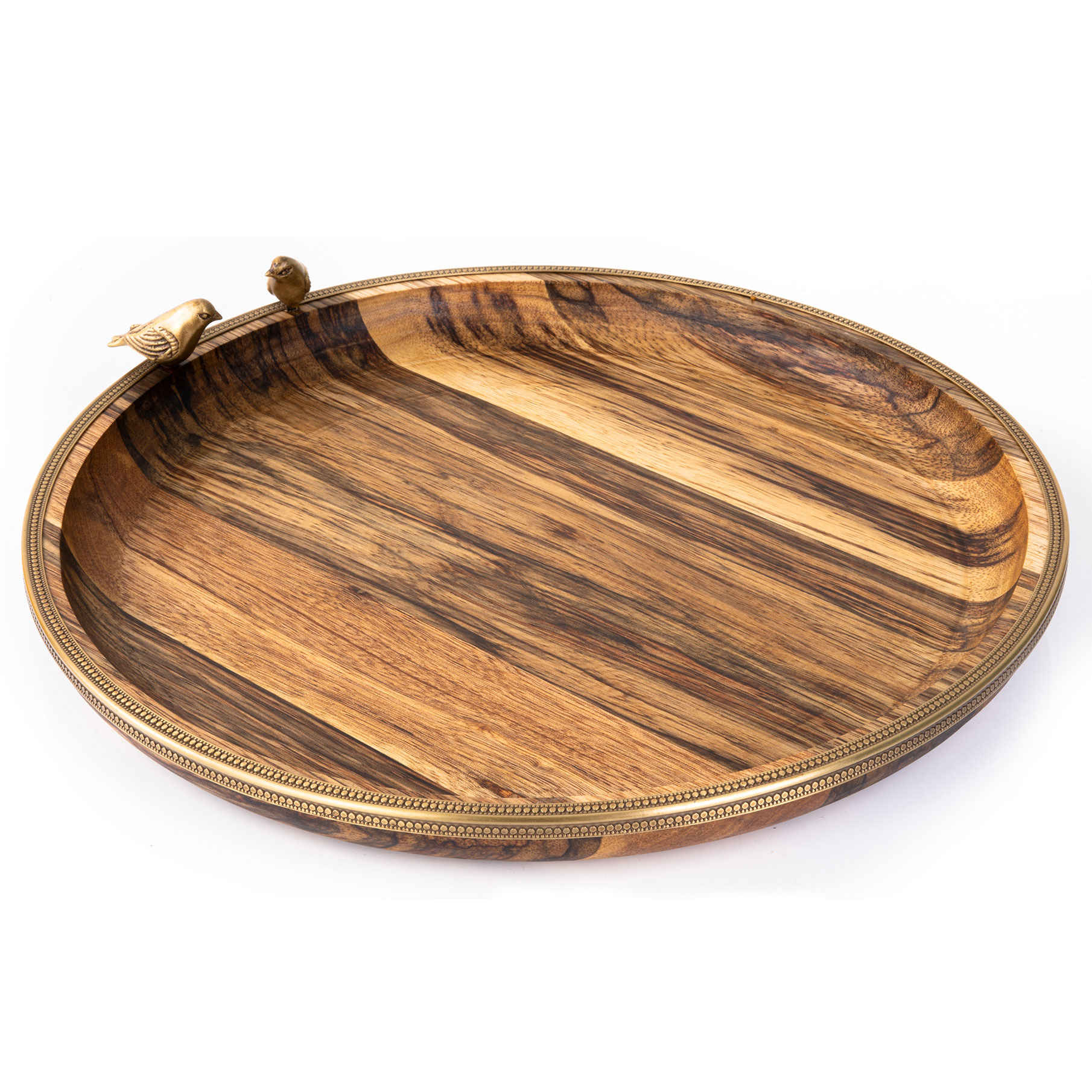 Main image of 木质托盘 金色边框 鸟类图案 – 装饰实用两相宜