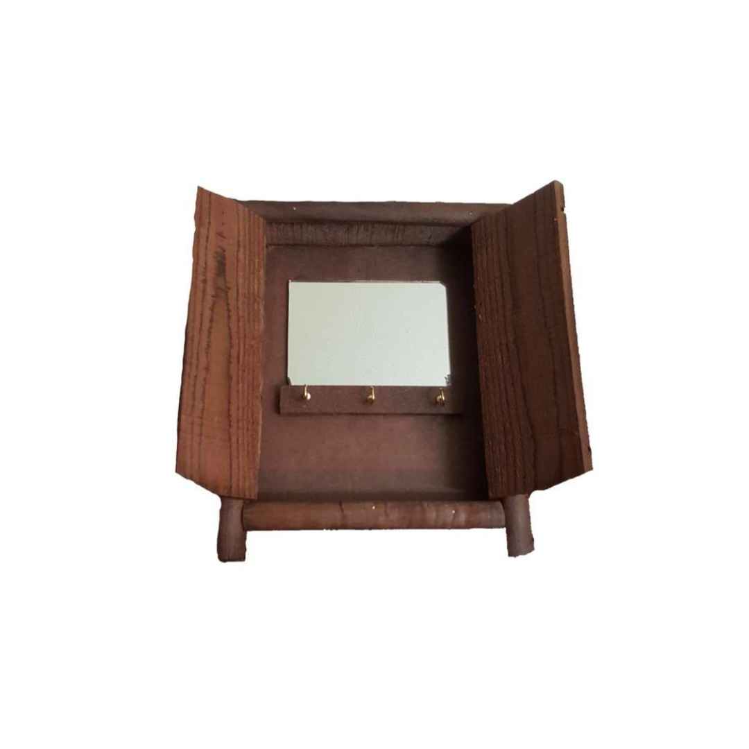 手工波斯木质墙壁钥匙挂架——传统风格，带3个挂钩与镜子