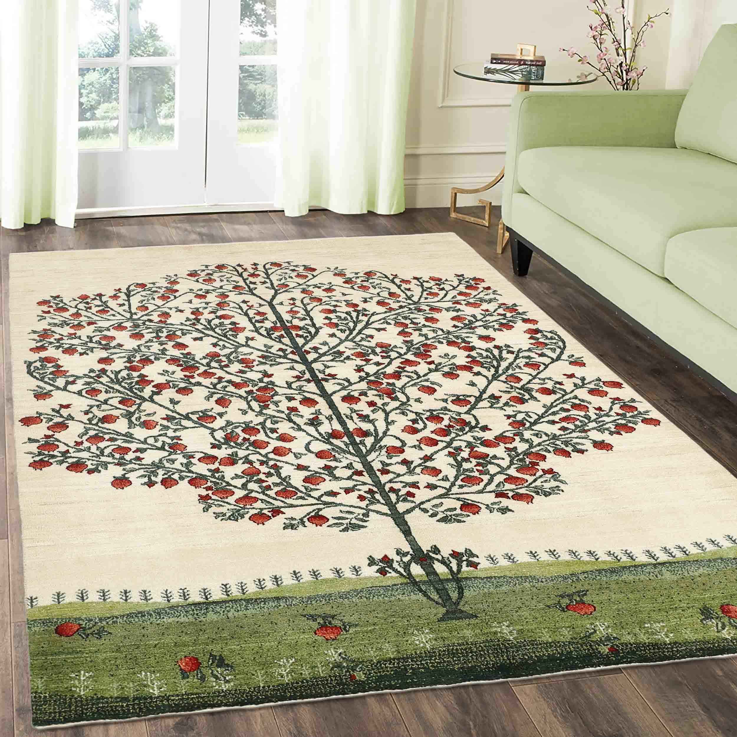 波斯加贝手工羊毛地毯 手工编织于设拉子 树木图案