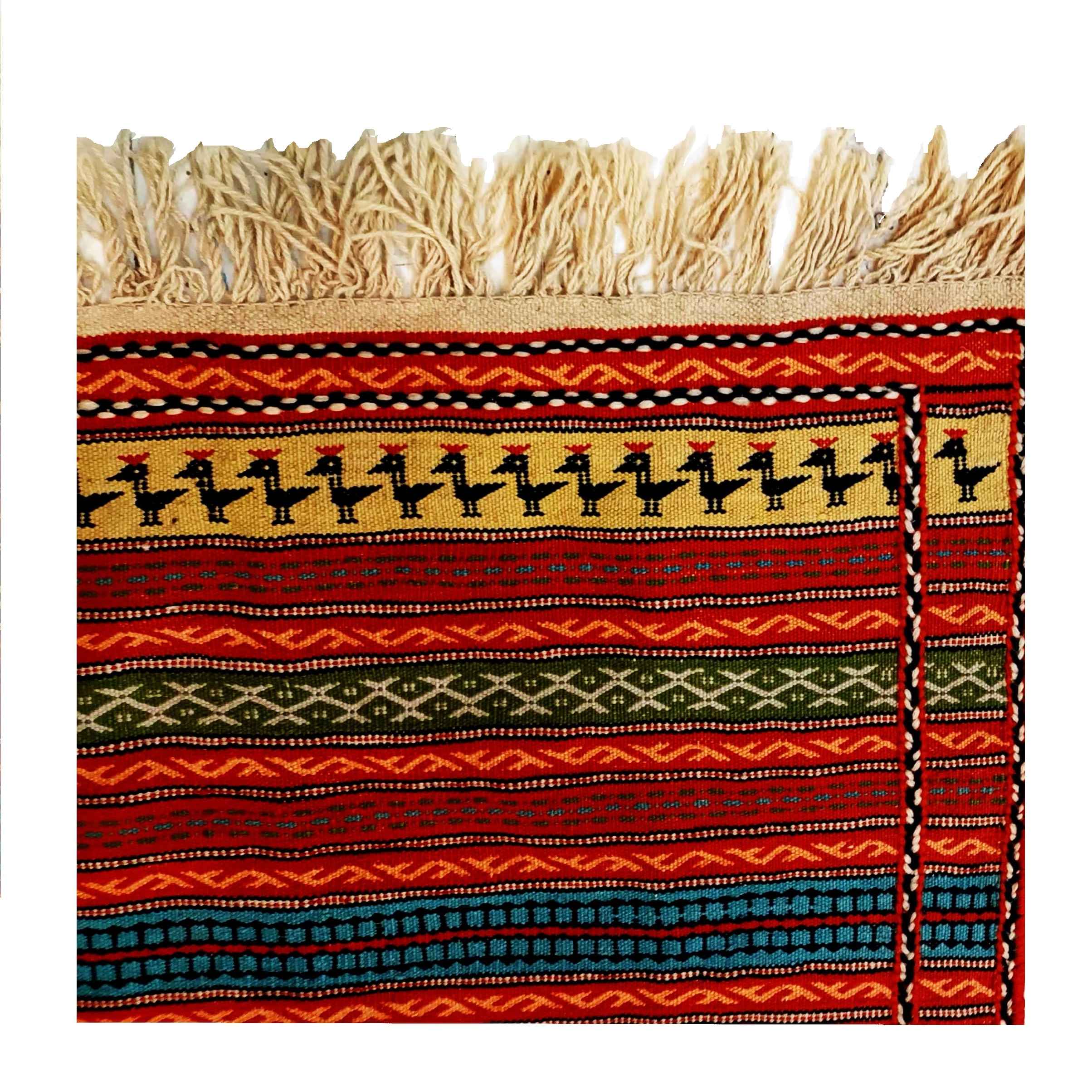 正宗波斯羊毛克里姆地毯 手工编织于霍拉桑 条纹红色