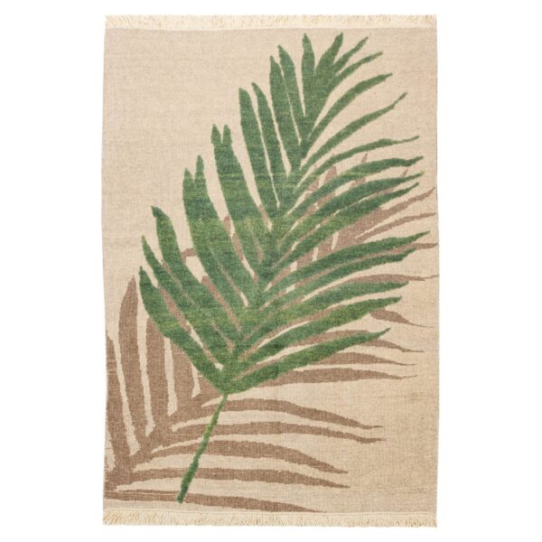 正宗波斯羊毛克里姆地毯 手工编织于克尔曼 棕榈叶米色