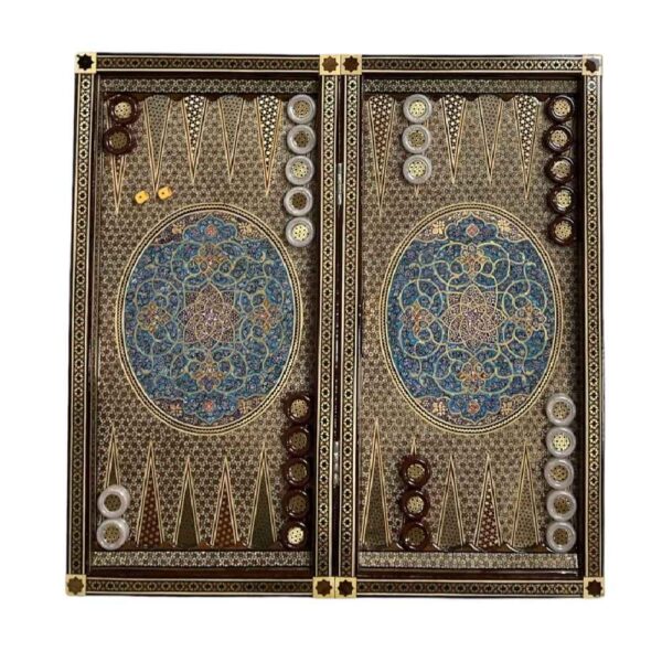 镶嵌细工西洋双陆棋盘——手工制作，传统镶嵌艺术（Khatam-kari）