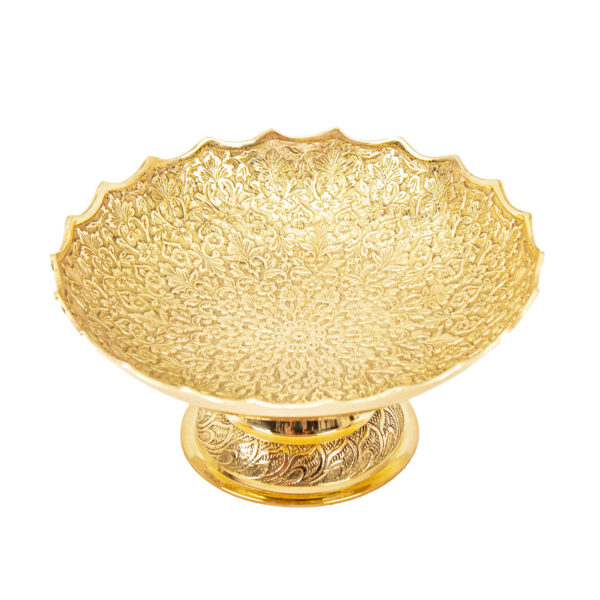 黄铜托盘 精美花卉雕刻带底座