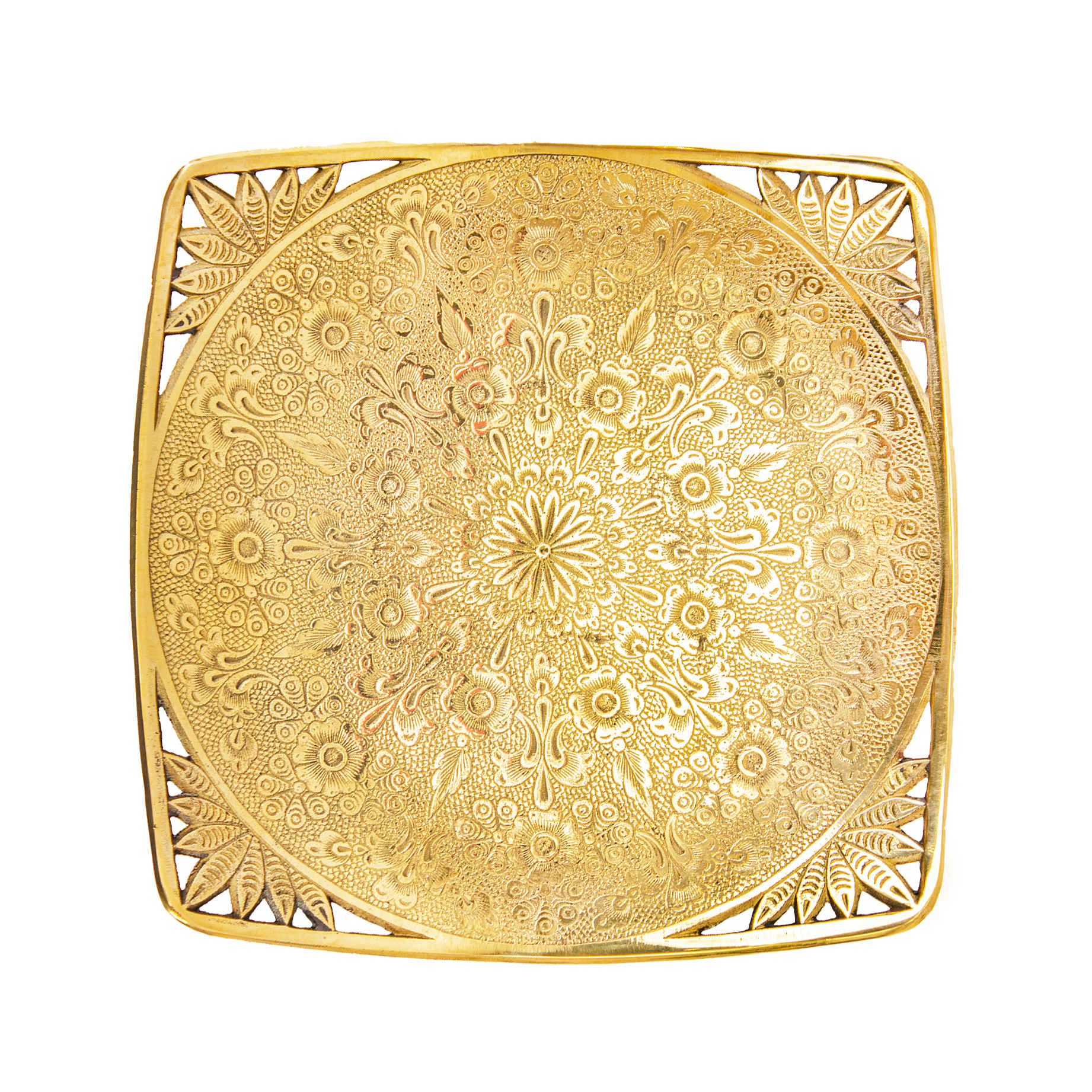 Main image of 黄铜方形托盘，精美雕刻优雅