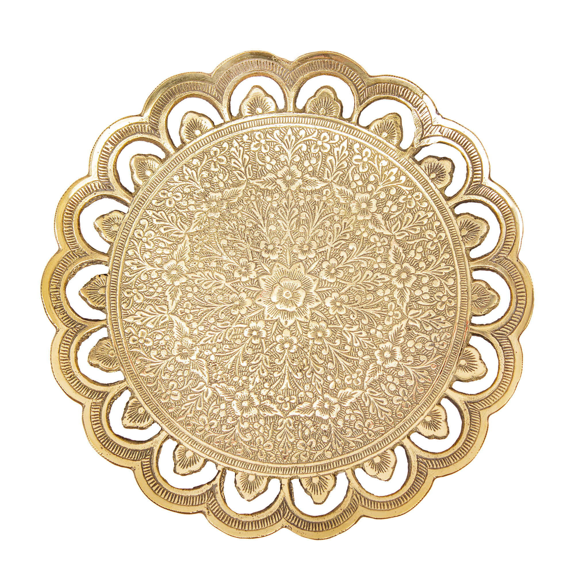 黄铜传统雕刻托盘 带底座