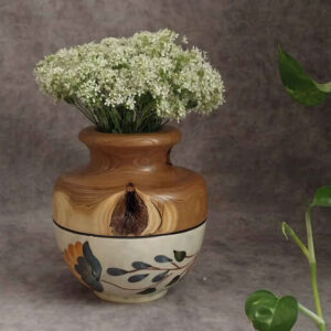 装饰木质花瓶 – 手工 天然实木 花卉图案