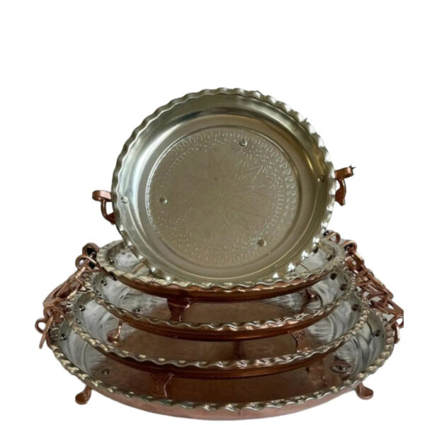 波斯铜餐盘，锤纹脚座