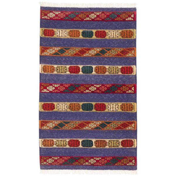 正宗波斯羊毛克里姆地毯 手工编织于戈勒斯坦 蓝色