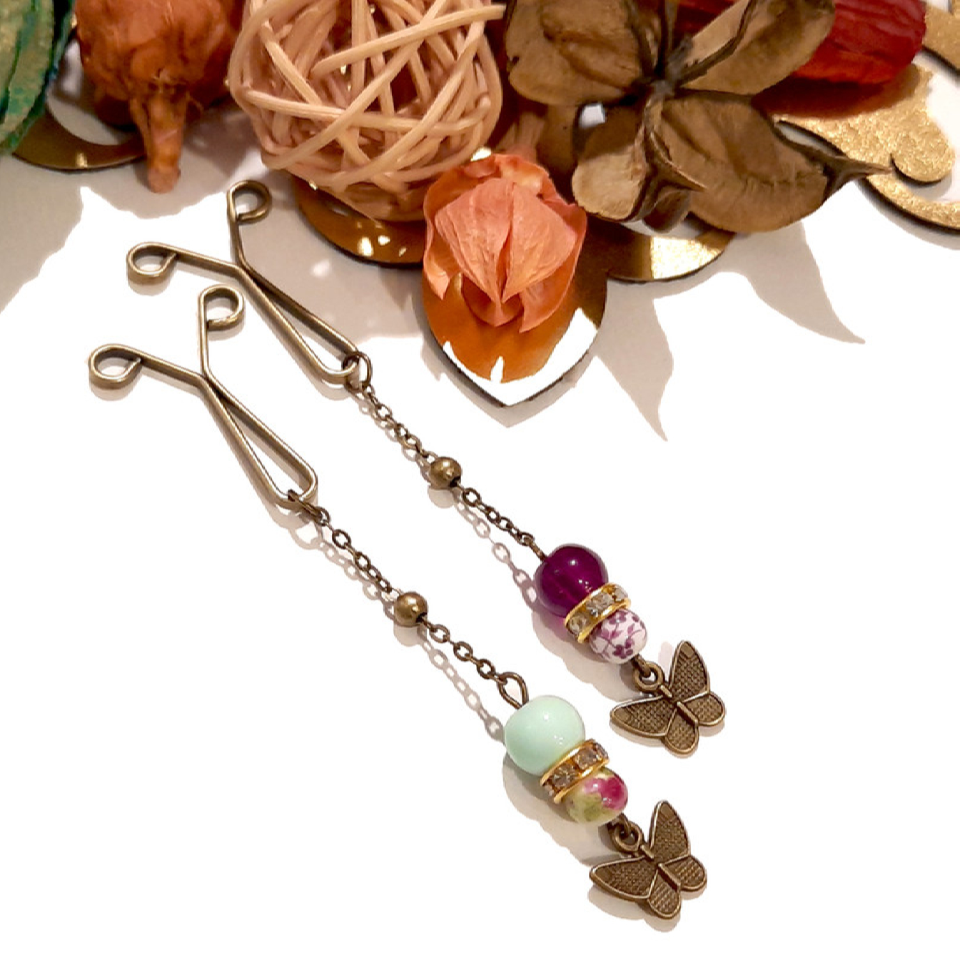 穆斯林女性用头巾U型夹 – 长蝴蝶吊饰(4件装)