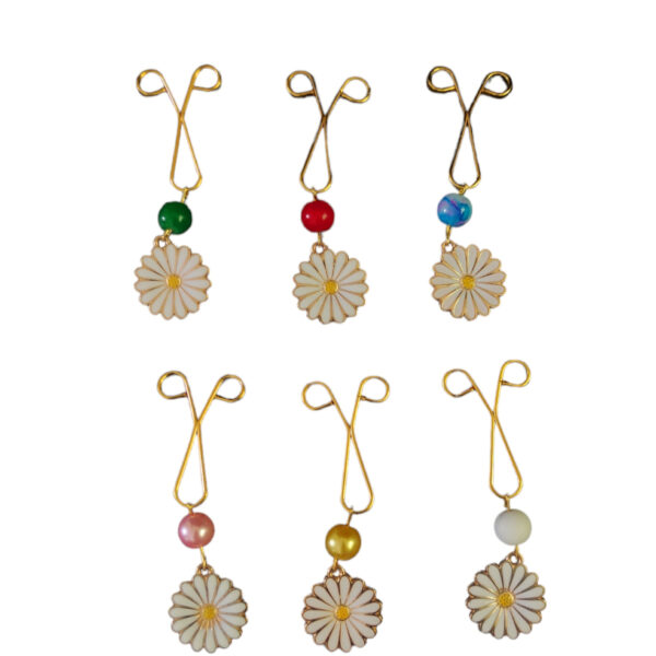 穆斯林女性用头巾U型夹 – 洋甘菊吊饰（6件装）