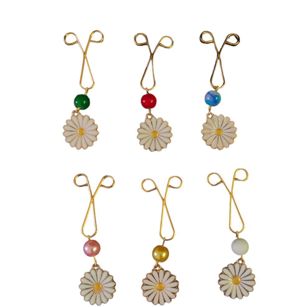 Main image of 穆斯林女性用头巾U型夹 – 洋甘菊吊饰（6件装）