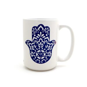 伊斯兰陶瓷咖啡杯 – 藏青色法蒂玛之手（Hamsa）图案