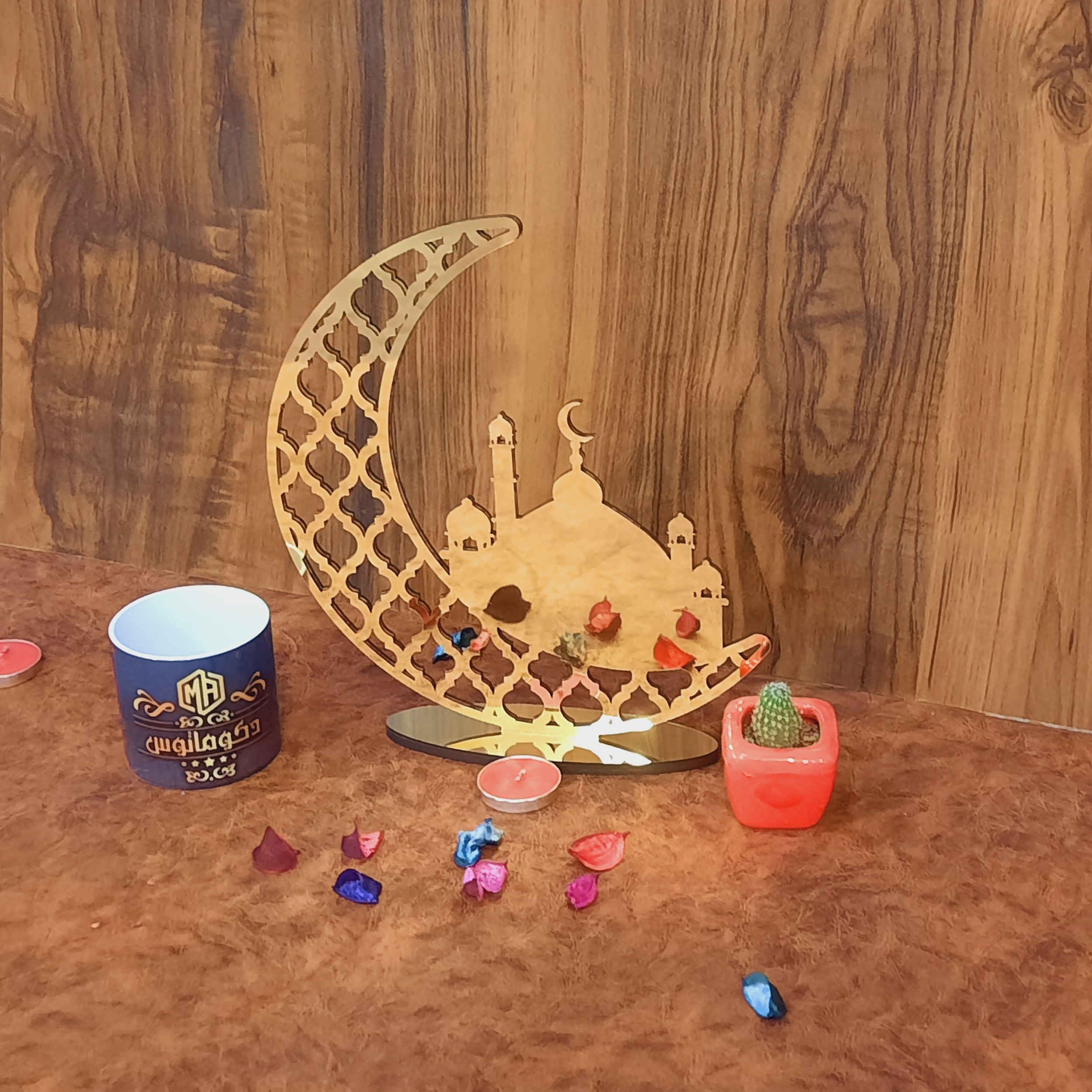 伊斯兰亚克里克桌面烛台——斋月与新月设计