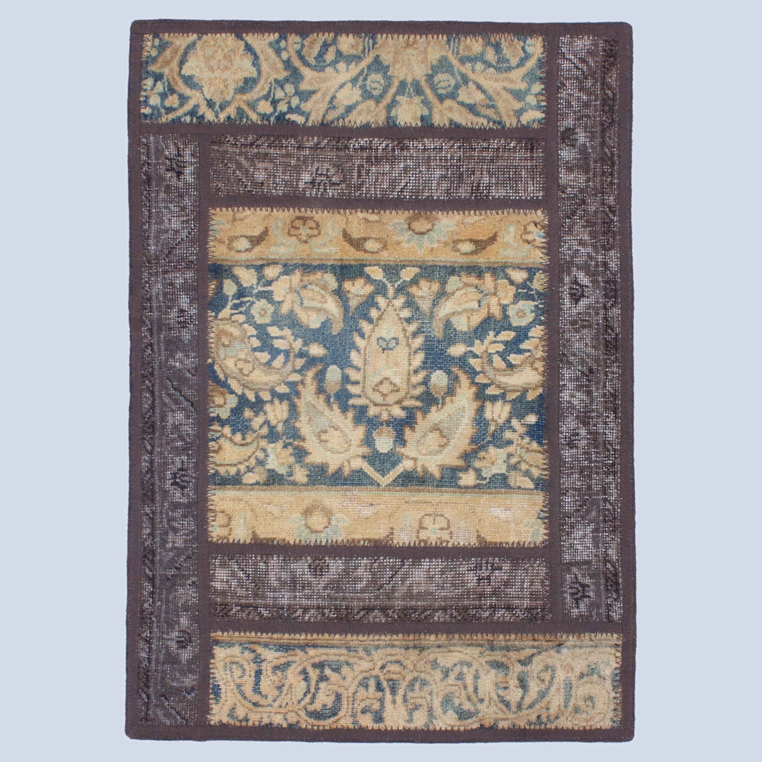 Main image of 复古波斯手工打结拼布地毯 几何米色