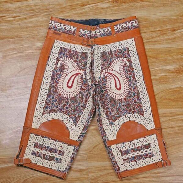 波斯传统“祖尔汗”运动七分裤 — 特尔梅织物与皮革拼接