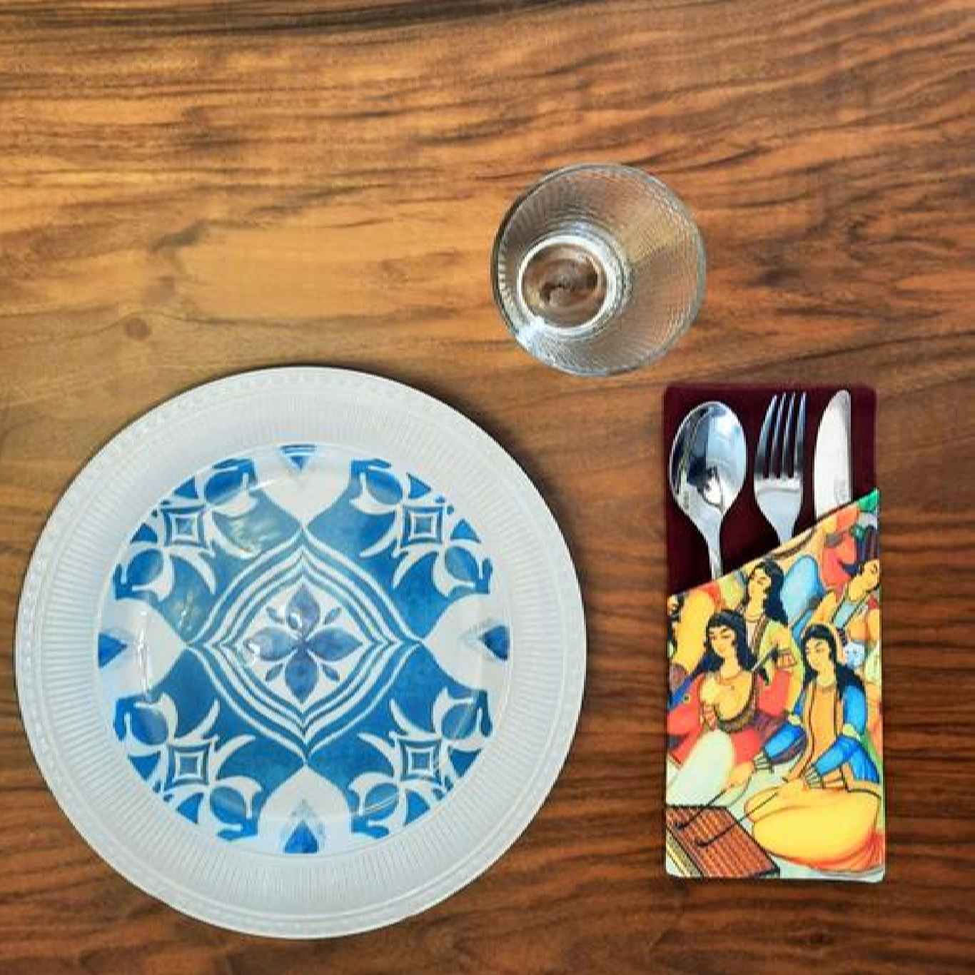 天鹅绒花卉设计餐具袋 – 象牙经典款