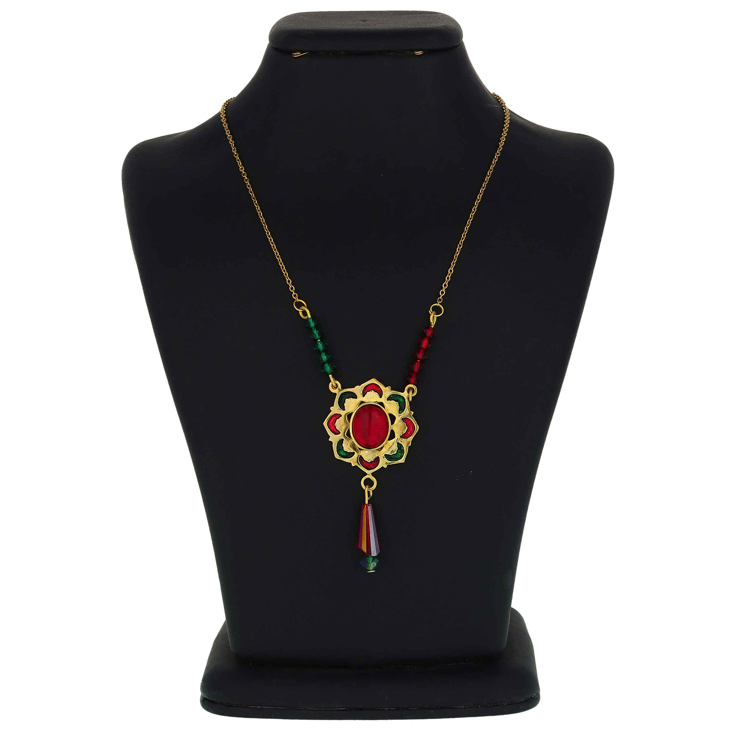 Main image of 女士黄铜项链——波斯传统主题，配红绿玛瑙
