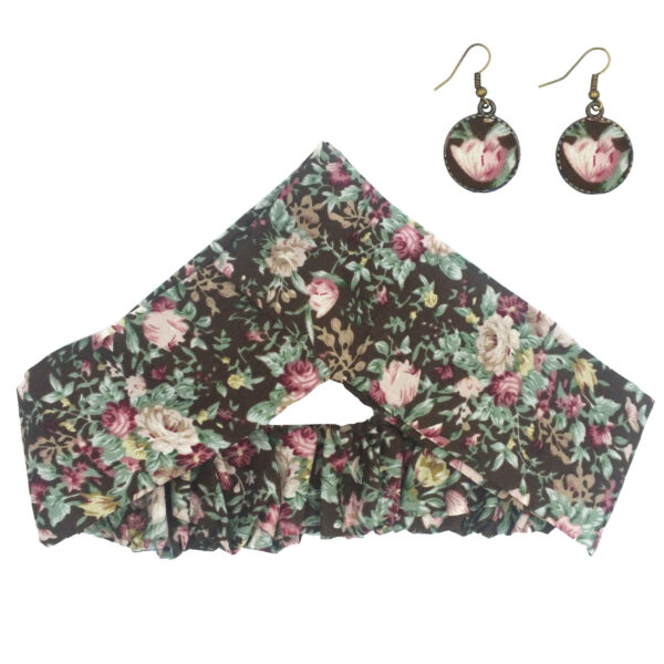 女士扭纹交叉发带与耳环套装 – 植物图案款