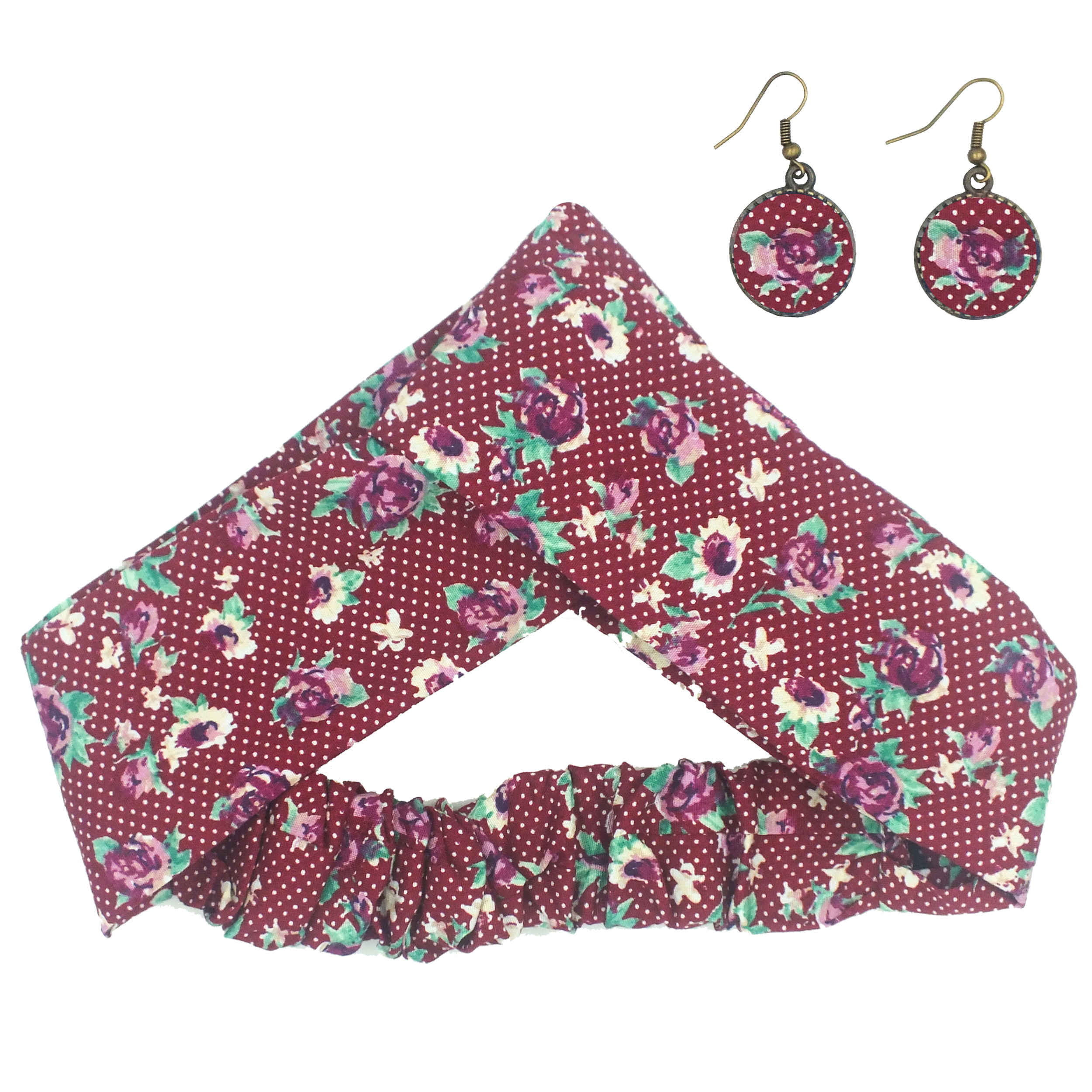 Main image of 女士扭纹交叉发带与耳环套装 – 红色波点款