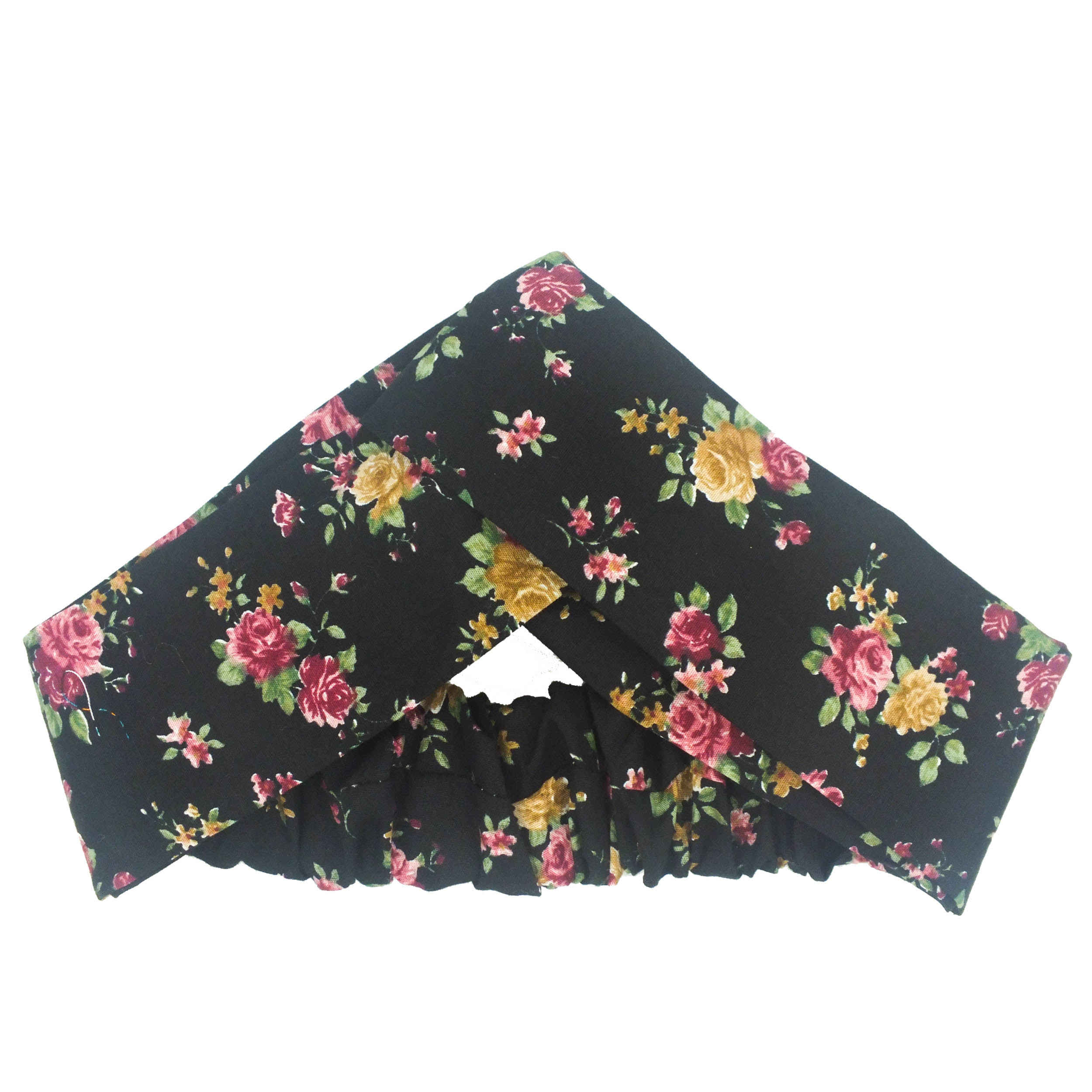 女士扭纹发带与耳环套装 – 黑色花卉款