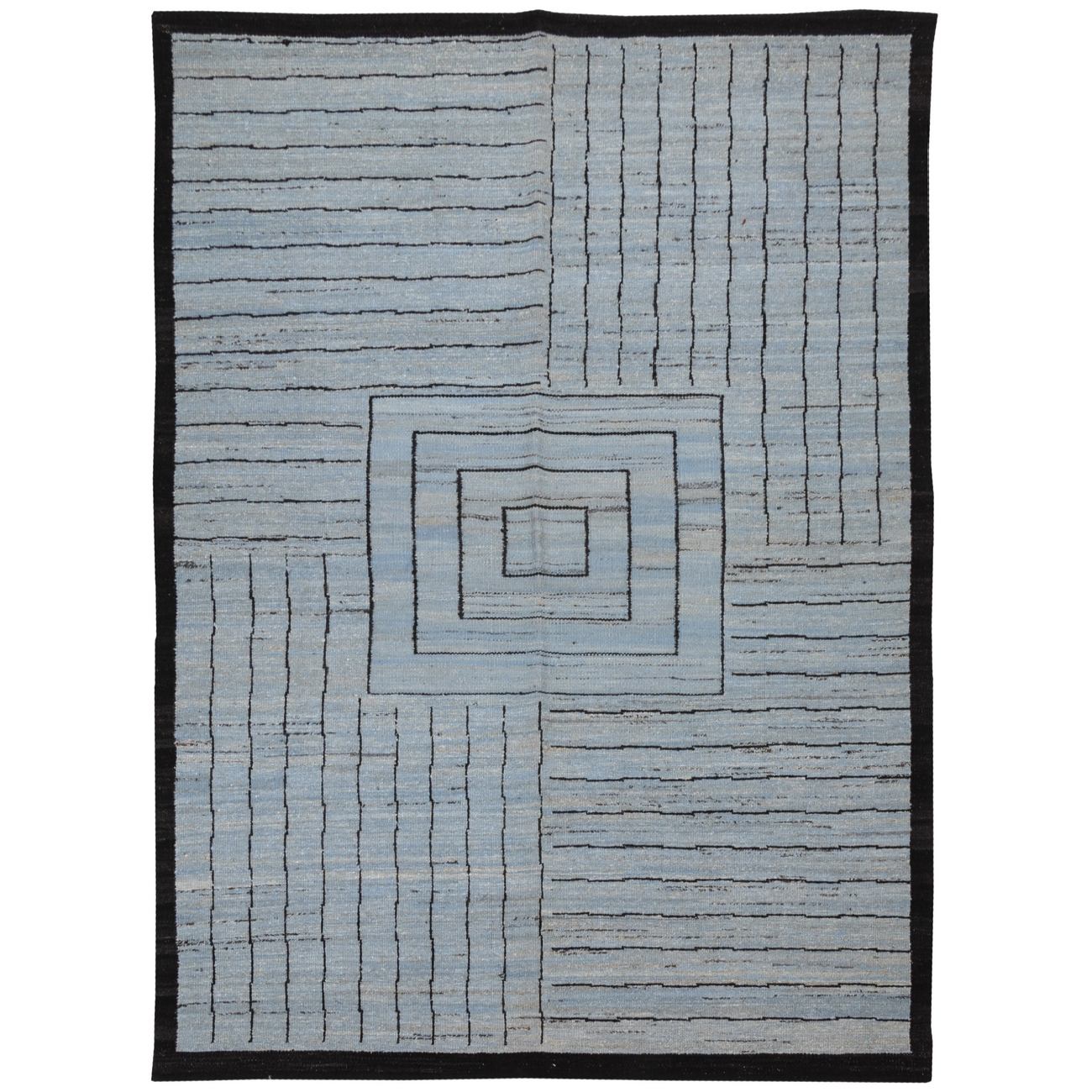 Main image of 手工艺波斯羊毛基利姆地毯 手工编织于法尔斯 条纹 灰色